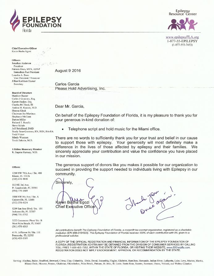 Epilepsy Foundation letter