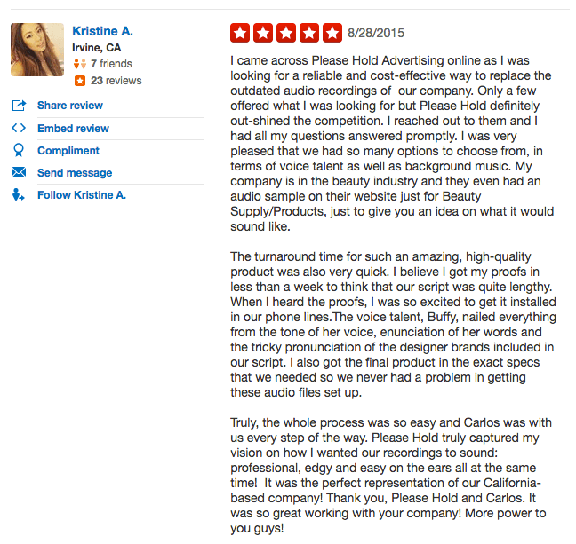 Yelp review for Please Hold Advertising